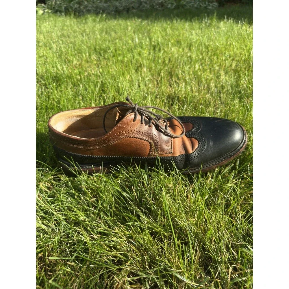 Frye Wingtip Leather Shoes Brown Black Two Tone Mens Size 10D John A Frye